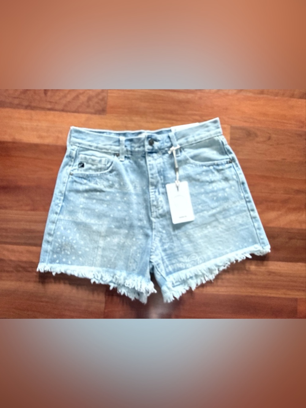 KanCan Light Wash High-Rise Distressed bandeau print Denim Shorts